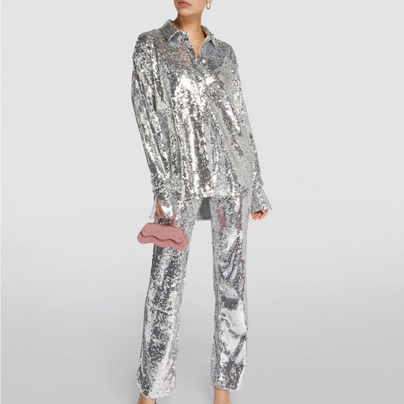 GOOD AMERICAN Sequin Collared Party Jacket Blouse Size 5 NWT Black $129 Sold Out - Picture 15 of 17